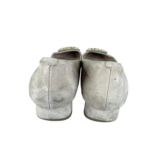 Tory Burch Gigi Suede Logo Block Heel Pumps Beige 6.5 Classic Minimalistic - Picture 8 of 10